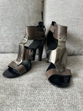 Tory Burch Brown and Metallic High Heel Sandals 7
